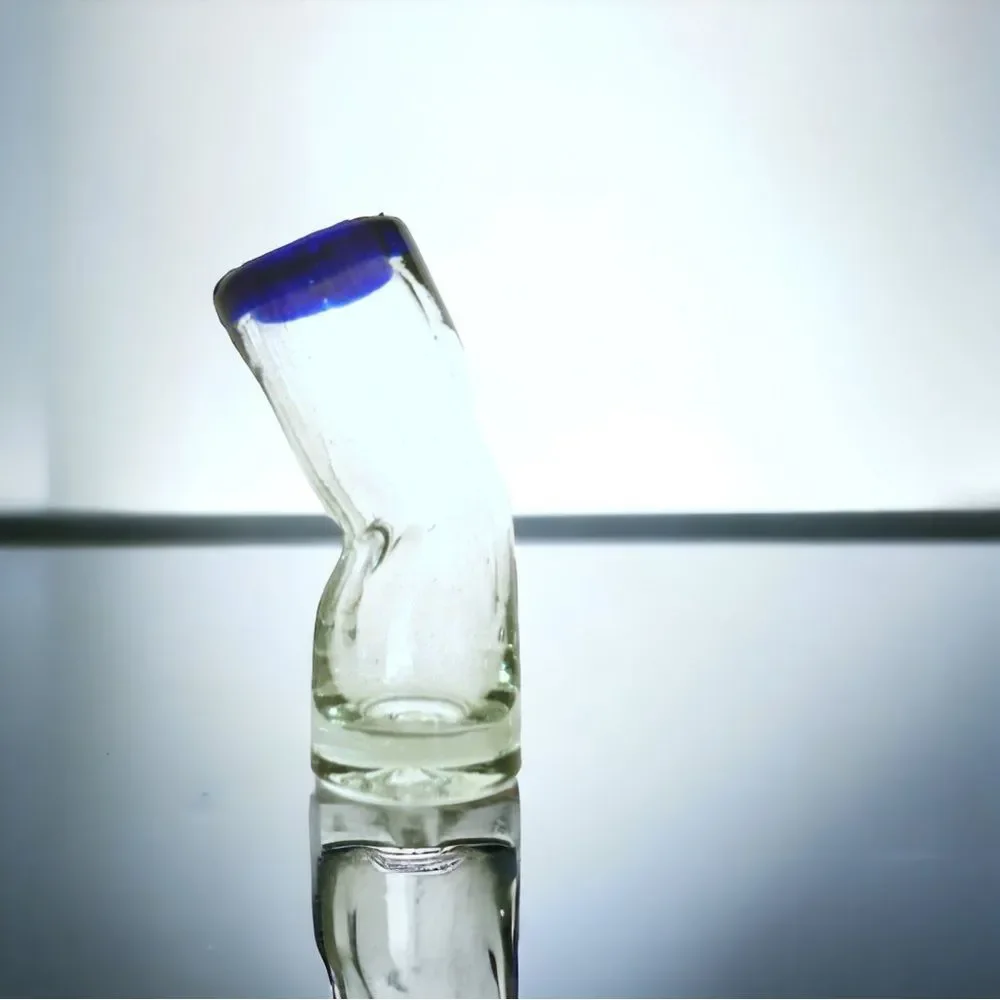Crooked Tall Shot Glass l Royal Blue Rim l EUC